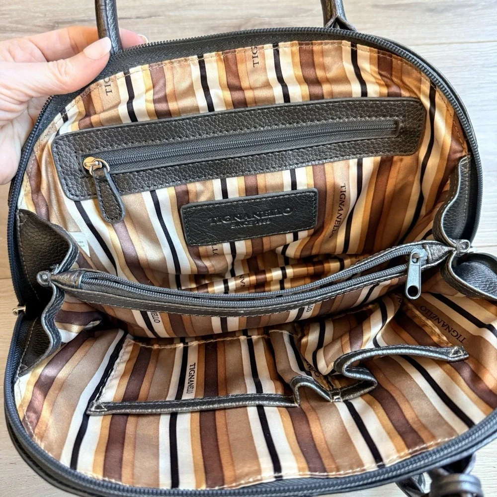 Tiganello Pewter Metallic Leather Handbag